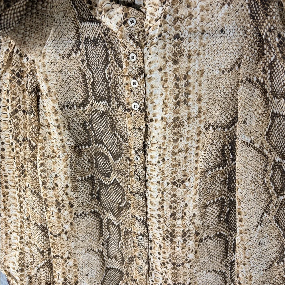 NWOT Zara Snake Print Tie-Neck Blouse in Beige and Brown Size Small